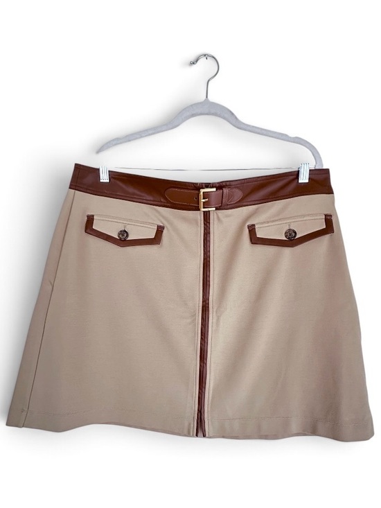 Ralph Lauren Dresses & Skirts - Ralph Lauren Beige Mini Skirt with Brown Trim and Belt Detail Size 16